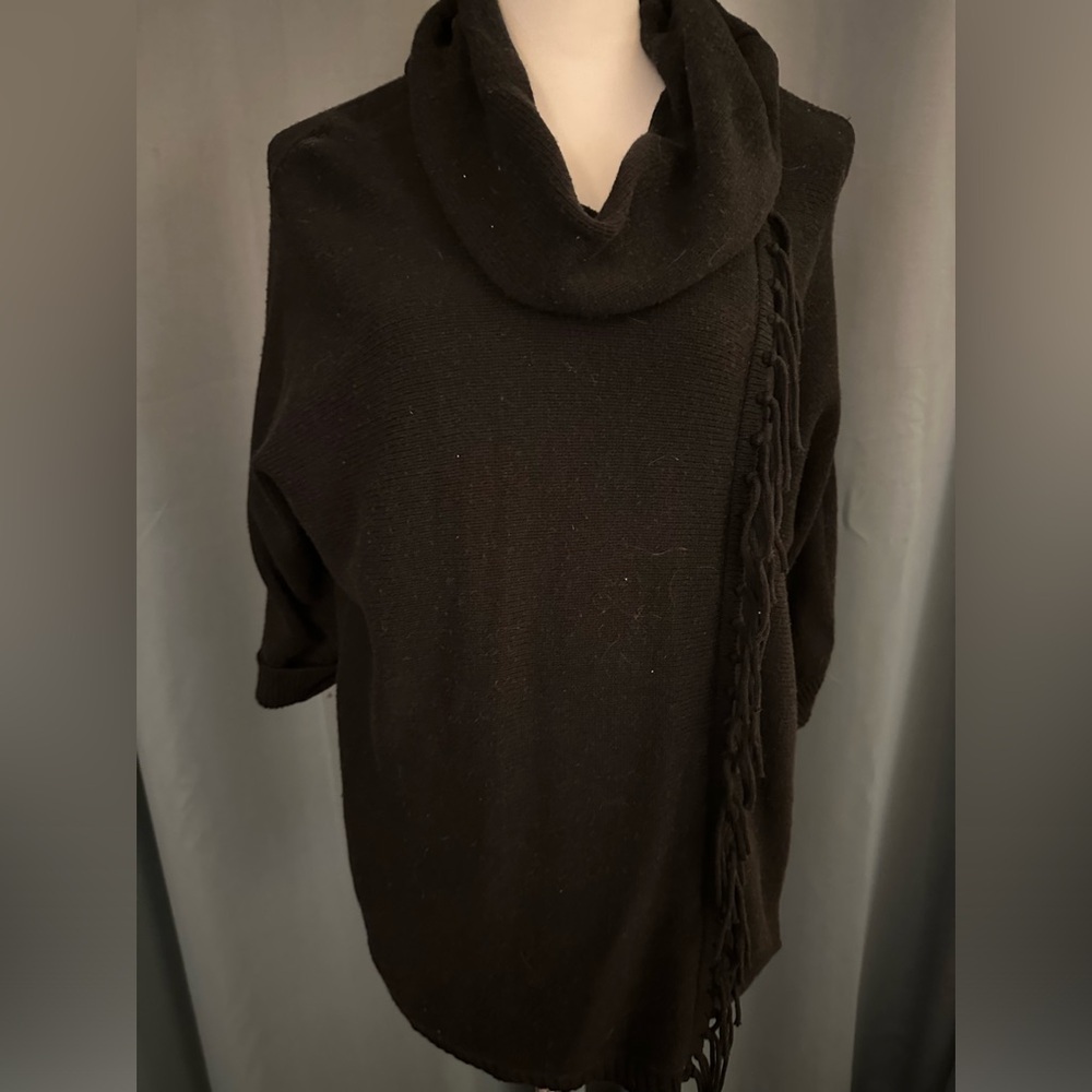 Chico's Cowl Neck 3/4 Bat Wing Sleeve Black Knit Womens Sweater Chico Size 1